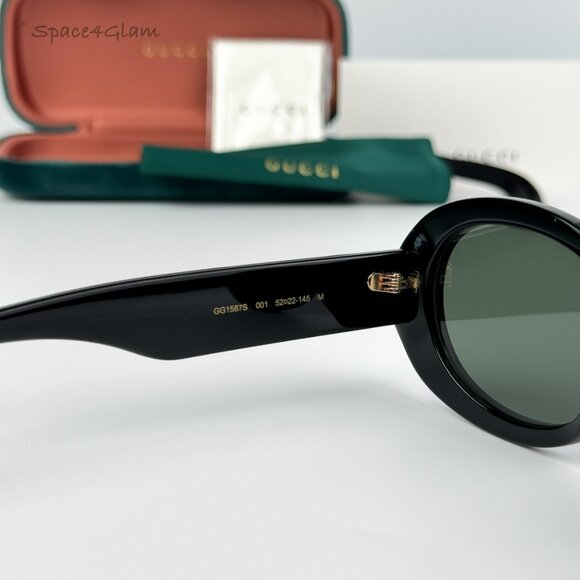 BRAND NEW Gucci GG1587S 001 Black Grey Unisex Oval Sunglasses GG 1587S - Picture 6 of 11